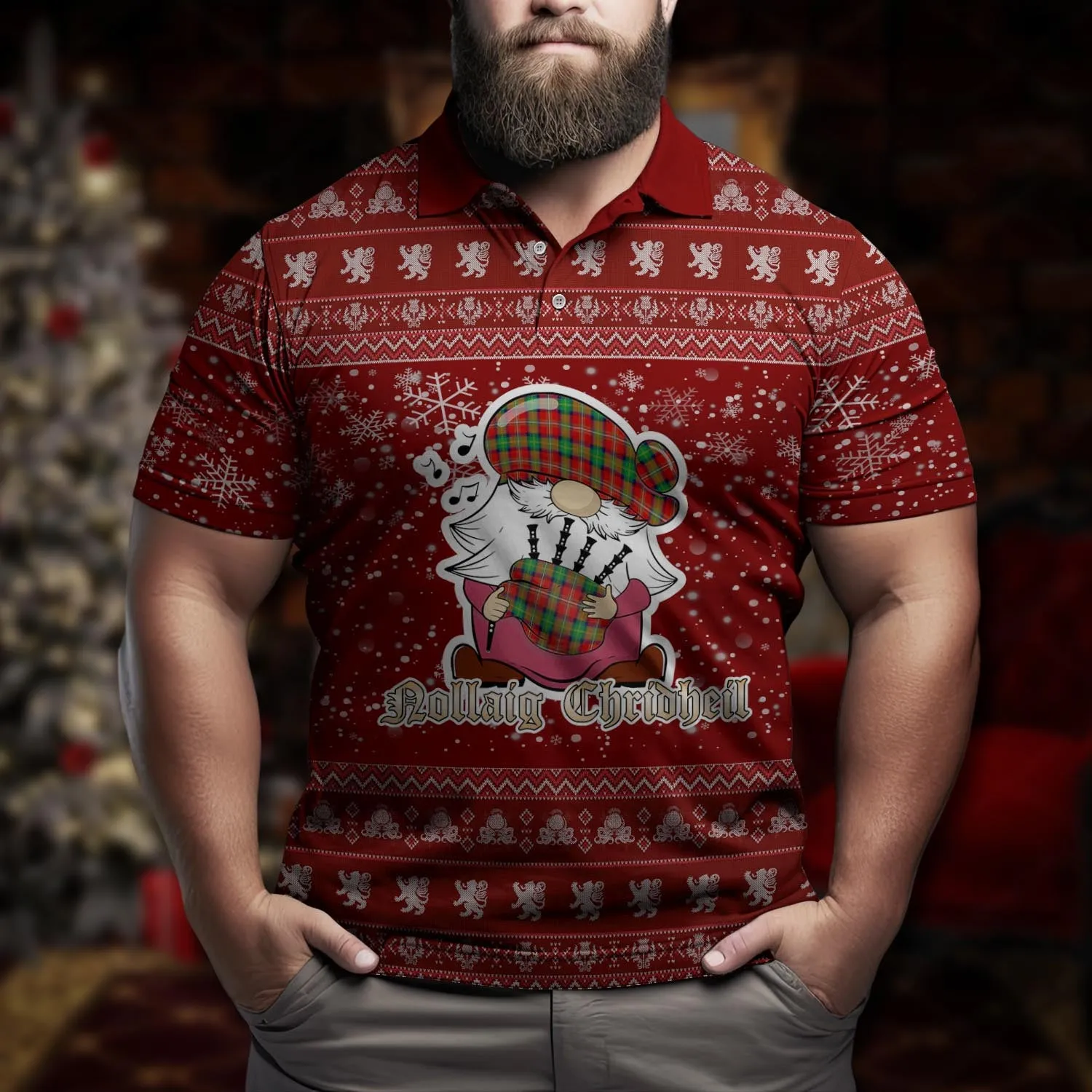 Boyd Clan Christmas Family Polo Shirt with Funny Gnome Playing Bagpipes