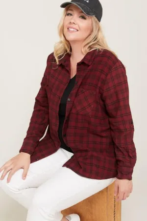 Burgundy Checkered Flannel Shirt