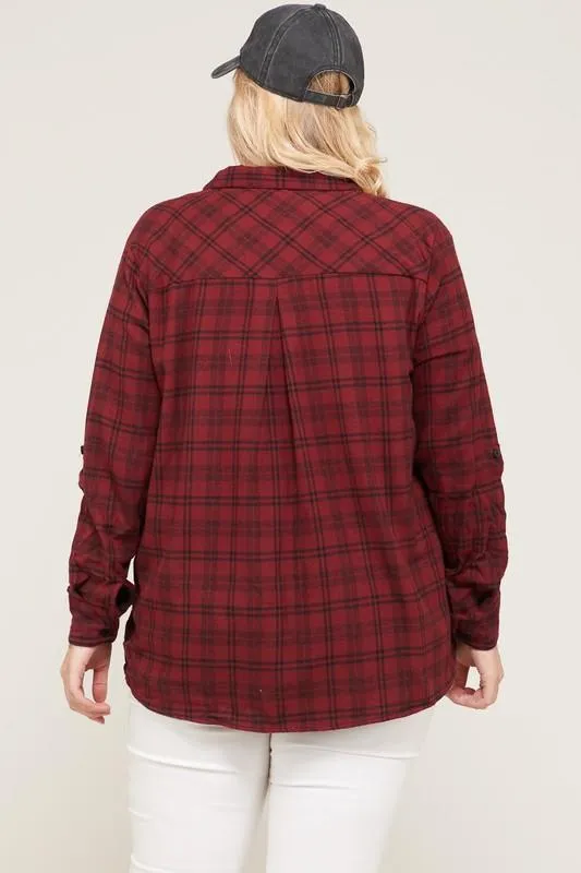 Burgundy Checkered Flannel Shirt
